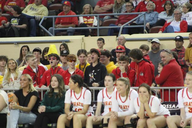 Dale fans, including a few Pirate basketball players, cheer for the Lady Pirates during the Class 2A State Championship on March 11. Countywide &amp; Sun/Natasha Dunagan