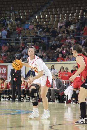 Dale's Karsen Griggs looks for an opening to pass the ball during the Class 2A State Championship on March 11. The Lady Pirates beat Howe, 48-23. Countywide &amp; Sun/Natasha Dunagan