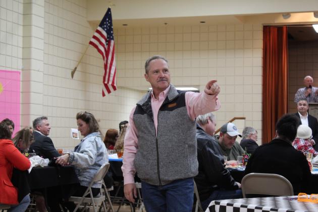 Oklahoma State Representative Danny Sterling serves as a bid spotter during the Tecumseh Chamber of Commerce Auction on Feb. 23. Countywide &amp; Sun/Natasha Dunagan