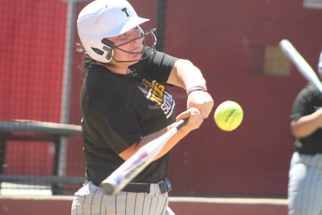 Tecumseh's Aubre Peacock takes her turn at bat in the third inning of the Dale Festival game with Silo on April 13. Peacock hit a home run in the second inning. Held at Dale, the game was won by the Lady Savages, 11-9. Later that day, they lost to Southmoore, 6-10. Countywide &amp; Sun/Natasha Dunagan