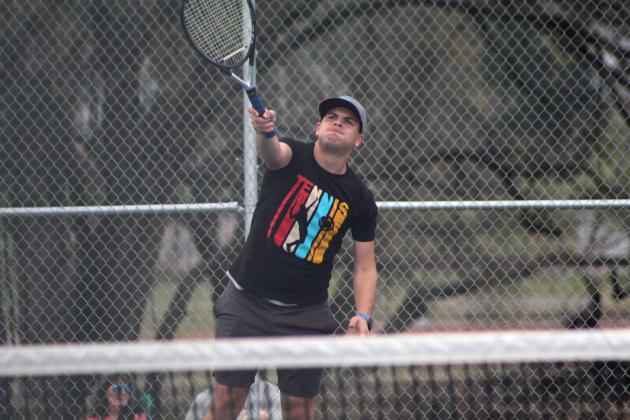 Tecumseh's Noah Henson concentrates on keeping the ball in play in the #2 Singles during the Tecumseh Tennis Tournament on April 4. Tecumseh High School hosted seven teams, and Henson placed sixth. The Tecumseh Boys Tennis Team also placed fourth overall. Countywide &amp; Sun/Natasha Dunagan