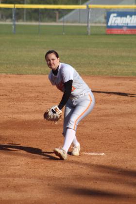 Maud pitcher Kadie Jencik (right) hurls it home during the fifth inning of the Class A State Quarterfinal game with #1-ranked Red Oak on May 2 at the USA Softball Hall of Fame Stadium. The Lady Tigers lost, 4-34, and ended the season with a record of 21-8.