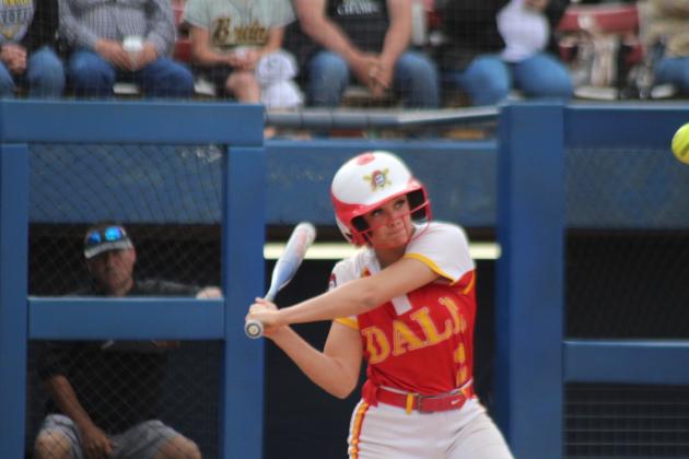 Dale senior Chayse Caram hits a home run in the first inning of the Class 3A State Tournament Finals against Caddo on May 3. On the same day, the Lady Pirates beat Haskell, 11-4, and Tushka, 13-2, at the USA Softball Hall of Fame Stadium. They were named Class 3A Runners-Up after falling in the finals, 8-13. Countywide &amp; Sun/Natasha Dunagan