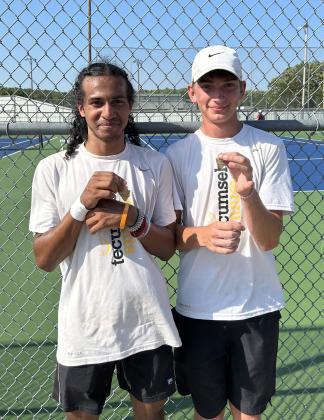 Tecumseh #1 Doubles Team Taekwan Krush and Jaxon Kuhn, shown, placed fourth at the Regional Competition at Henryetta High School on May 8 and qualified for the State Competition. The #2 Doubles Team of Brodey Bone and Aaron Sack, #1 Singles Jessy Thoma, and #2 Singles Noah Henson all placed fifth at regionals. Photo provided.