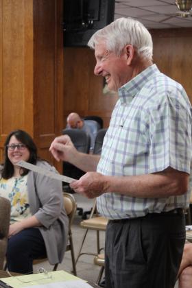 Former Shawnee School Board Member Larry Walker speaks about retiring Superintendent Dr. April Grace at the June 26 Board of Education meeting. Countywide &amp; Sun/Natasha Dunagan