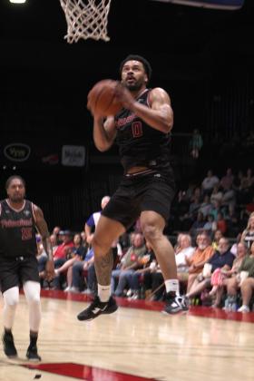 After stealing the ball, Potawatomi Fire Guard and 2022 TBL MVP Deshawn Munson makes a bucket in the third quarter on June 19 at FireLake Arena. The Fire came from behind to win the TBL Central Conference Regionals against the Seattle Super Hawks, 124-114. They will go on to play in the TBL Finals against the St. Louis Griffins, with the games dates announced on potawatomifire.com. Countywide &amp; Sun/Natasha Dunagan