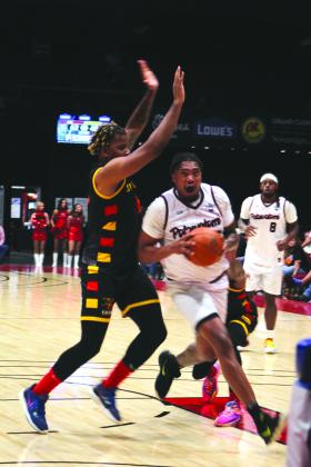 Potawatomi Fire Forward/Center T.J. Maston charges toward the basket in the third quarter of the second game during the TBL Finals with the St. Louis Griffins at FireLake Arena on June 26. They won 127-95 to force the third game on June 27. Countywide &amp; Sun/Natasha Dunagan