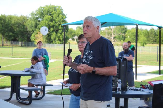 Shawnee Mayor Ed Bolt speaks at the KidSpace Park Grand Opening on June 23.
