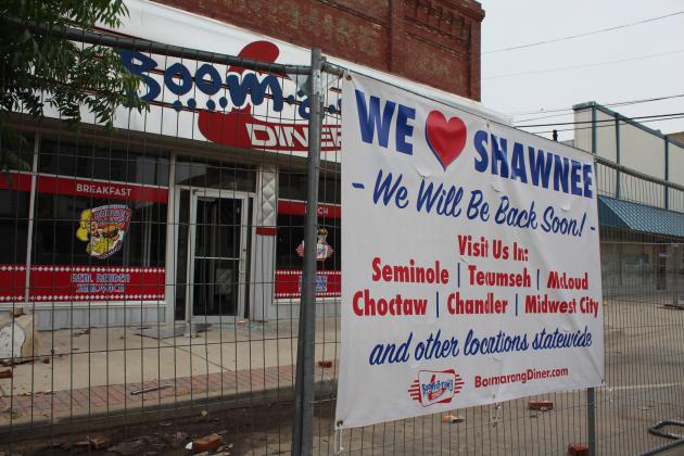 Boomarang Diner, at 9 W. Main in Shawnee, has been closed since Jan. 24, when a nearby demolition caused damage to their building. Then, the Boomarang location at 400 W. MacArthur was one of many businesses struck in the April 19 tornadoes. No comment was made from the Boomerang headquarters by press time. Countywide &amp; Sun/Natasha Dunagan
