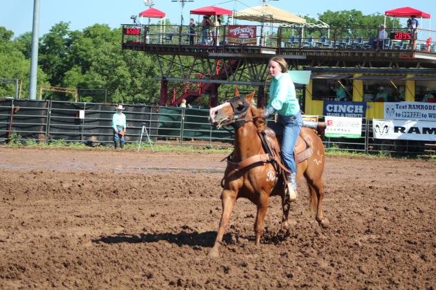 Avery Dockrey of Shawnee competes in the Goat Tying event of the International Finals Youth Rodeo on the morning of July 10. Countywide &amp; Sun/Natasha Dunagan