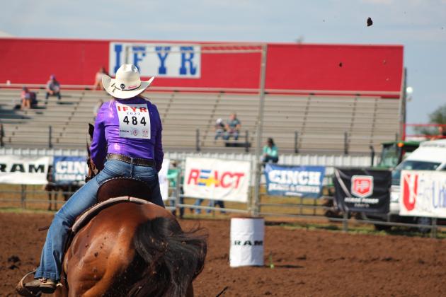 Matraya Haynes of Maud competes in barrel racing.