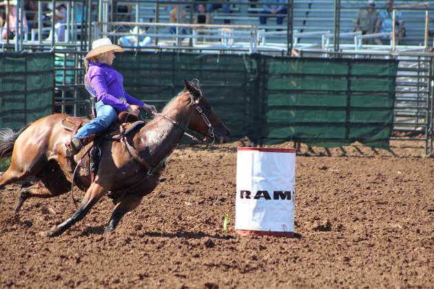 Matraya Haynes of Maud competes in barrel racing.