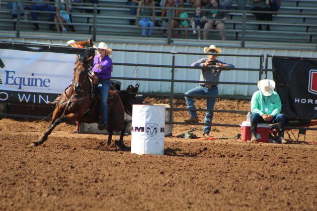 Matraya Haynes of Maud competes in barrel racing.