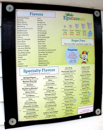 Epic Sno Cones menu