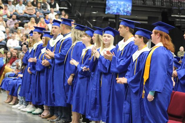 The Bethel High School Class of 2023 applauded English teacher Ronda Bass, after she spoke during the Commencement Ceremony on May 20 at FireLake Arena.