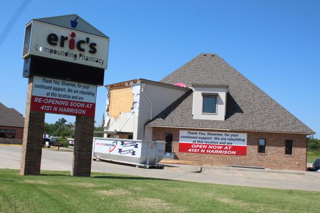Eric's Pharmacy, at 3306 N. Kickapoo in Shawnee, is still under repair after the April 19 tornadoes. Estimates are that it will take a year.