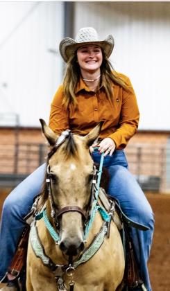 Megyn Alls of Shawnee rides on Snickers during the 4H Club State Barrel Race on July 14 in Chickasha. Alls won the event. Photo provided.