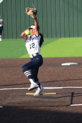 Shawnee freshman Alivia Grass winds up for the fast pitch during the McAlester game in the Shawnee Softball Tournament, held at FireLake Ball Fields on Aug. 24. The Lady Wolves lost 6-25. Countywide &amp; Sun/Natasha Dunagan