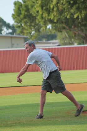 Dale Alum Joe Mortimer throws out the first pitch on Aug. 18.