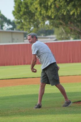 Dale Alum Joe Mortimer throws out the first pitch on Aug. 18.
