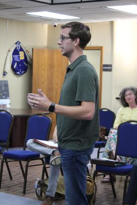 Partnership Developer Noah Hines speaks about the Ideal Impact Services Agreement during the Aug. 14 Bethel Public Schools Board of Education meeting. Countywide &amp; Sun/Natasha Dunagan
