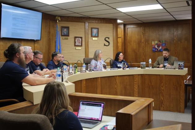 Superintendent Dr. Aaron Espolt gives his first report to the Shawnee Board of Education at the regular monthly meeting on Aug. 7. Countywide &amp; Sun/Natasha Dunagan