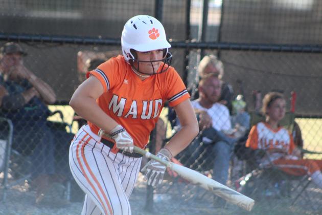Maud's Abby Bull runs after hitting a single.