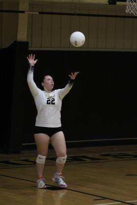 Tecumseh's Karsyn McDonald waits to send the ball over the net as she serves during the Lady Savages' third game with Blanchard on Aug. 24. Tecumseh lost, 0-3. Countywide &amp; Sun/Natasha Dunagan