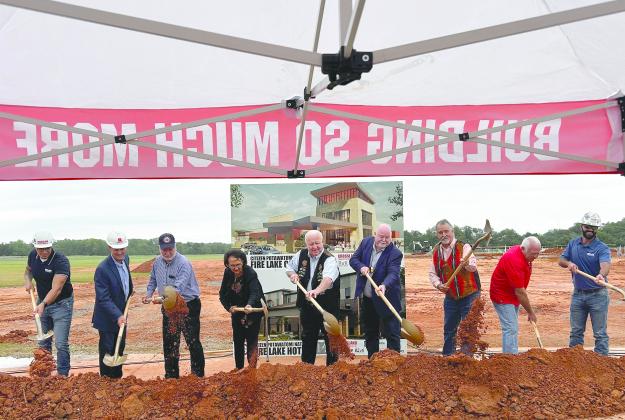 CPN Chairman John 'Rocky' Barrett (center) and Vice Chairman Linda Capps (left of Barrett) are joined by CPN legislators,  Guernsey - Engineers/Architects/Consultants and Crossland Construction Company, Inc. for the groundbreaking ceremony for the new FireLake Entertainment Center and FireLake Hotel on Thursday, Sept. 14. Countywide &amp; Sun/Suzie Campbell