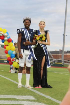 Shawnee Fall Homecoming King Delmone Miller and Queen Maryl Lewellen pose during the coronation ceremonies, held at OBU on Oct. 6. There were 12 candidates representing extracurricular activities. Miller was one of two football players, and Lewellen represented volleyball. Countywide &amp; Sun/Natasha Dunagan