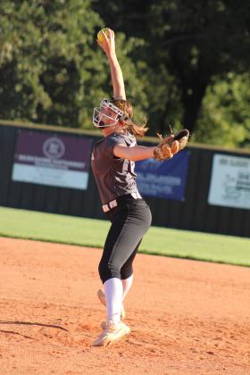 Tecumseh freshman Jacee Townsend winds up her pitch during the Class 4A Fastpitch Softball Super Regionals on Oct. 5. This was in the second of three games with Blanchard over two days. The Lady Savages won the first game, 11-4; lost the second game, 2-4; and lost the third game in overtime, 6-8. They finish the season with a record of 32-6. Countywide &amp; Sun/Natasha Dunagan