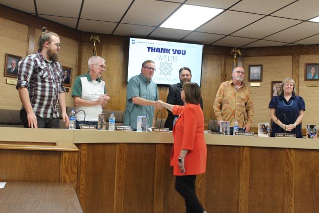 Avedis Foundation CEO Dr. Kathy Laster shakes hands with the board.