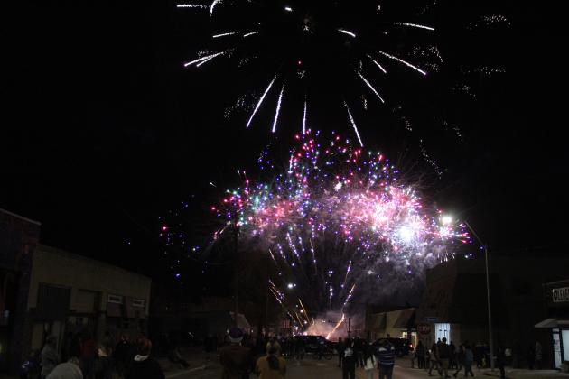The fireworks following the Shawnee Christmas Parade were launched from the street at the east end of Main Street on Dec. 8 due to safety concerns. Countywide &amp; Sun/Natasha Dunagan