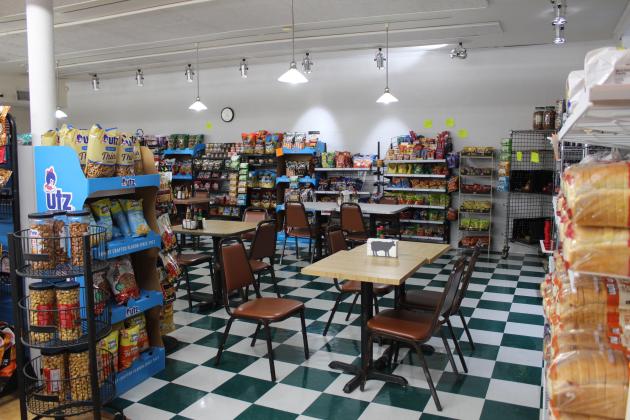There is a dine-in option for daily lunch specials at Hardesty Market &amp; Deli. The green and white tile on the floor is similar to what they had at their old location.