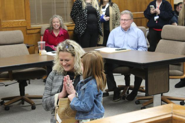 Jefferson Elementary Principal Jennifer Epperley introduces kindergartner Remi Maher.