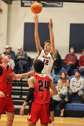 Asher's Tristan Reese tries for a basket during the Senior Night home game with Stratford, Feb. 2. The Indians lost 49-51, but they will go on to play in District 3 competition at 7:30 pm, Feb. 10, at home. Countywide &amp; Sun/Natasha Dunagan