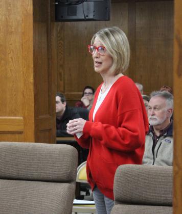 Melisa King, a science teacher at Jim Thorpe Academy, speaks about projects that the JTA students have been completing, during the Shawnee Board of Education meeting, Feb. 5. King also presented a slide show. Countywide &amp; Sun/Natasha Dunagan