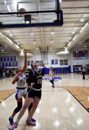 With 18 seconds left on the clock, Reagan Berry sinks the ball to take the lead, for the first time in the game, against the Bethel Lady Wildcats.  The Tecumseh Lady Savages fought back for the 46-43 win in an intense matchup on Feb 2nd.  Countywide &amp; Sun/Julie Talton