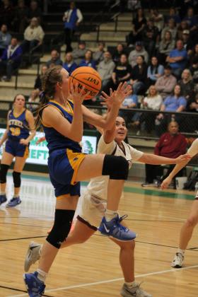 Bethel senior Brooklyn Duff goes up for a jumpshot during the Class 3A Area game against Sequoyah (Tahlequah), held at Seminole High School, Feb. 29. The Lady Wildcats won, 60-57. They also won the next two games with Millwood on March 1, 79-74 in overtime, and against Holdenville on March 2, 45-36. Countywide &amp; Sun/Natasha Dunagan
