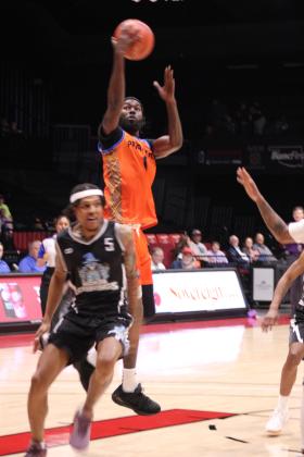 Potawatomi Fire shooting guard Myron McGowan makes a layup in the fourth quarter of the home game with the Wichita Sky Kings on March 15. The Fire won, 148-125. Countywide &amp; Sun/Natasha Dunagan