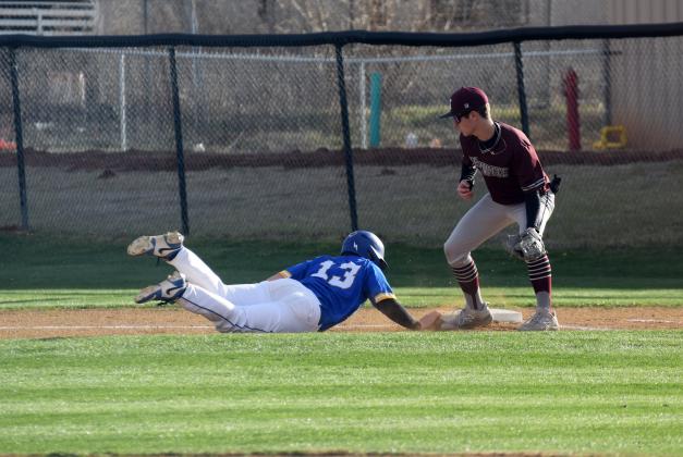 Bethel's Matthew Sharp is safe from Kellyville's effort to add an out. Bethel won this home matchup 5-3 on Mar. 12 after beating them on away the day before 14-3. Countywide &amp; Sun/Julie Talton