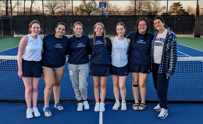 The Shawnee Lady Wolves Tennis Team started the season at Carl Albert on March 1. Shown, from left, are Emma Hitt, Izzy Johnson, Alexsys Robertson, Bella Koepke, Emelia Bronson, Daisy Meeks and Lexy Canaday. Photo provided.