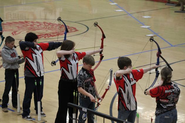 McLoud Middle School students (in red, white and black shirts with "M") Kenan Lay, Emma Thomas, Tyler Vaden participate in the 2024 Oklahoma State NASP®/IBO 3D Challenge, held at McLoud High School on March 2. Countywide &amp; Sun/Natasha Dunagan