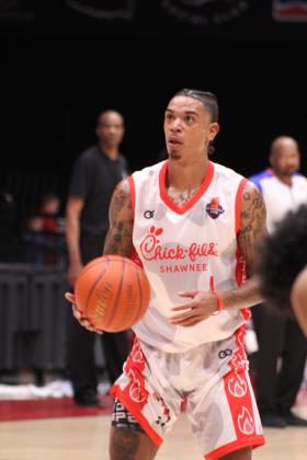Potawatomi Fire point guard Chuck Guy prepares to shoot a free throw during the April 11 home game with the Wichita Skykings. The Fire won, 132-113. Countywide &amp; Sun/Natasha Dunagan