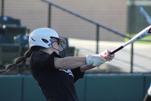 Tecumseh junior Jessi Hull smacks a triple in the Dale Slowpitch Festival game with Southmoore on April 11 at the FireLake Ball Fields. The Lady Savages won that game, 10-9, and earlier with Hinton, 10-2. Countywide &amp; Sun/Natasha Dunagan