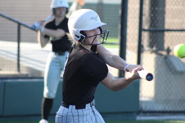 Tecumseh sophomore Steeli Mitchell hits a double in the Dale Slowpitch Festival game with Southmoore on April 11 at the FireLake Ball Fields. The Lady Savages won that game, 10-9, and earlier with Hinton, 10-2. Countywide &amp; Sun/Natasha Dunagan