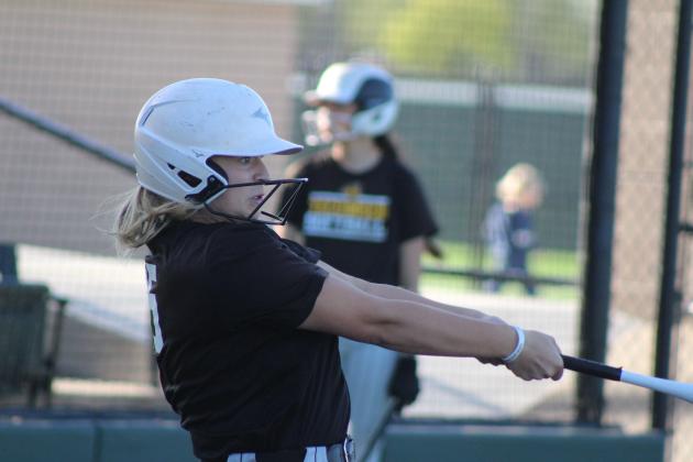 Tecumseh junior Alyssa Norton gets a hit while at bat in the Dale Slowpitch Festival game with Southmoore on April 11 at the FireLake Ball Fields. The Lady Savages won that game, 10-9, and earlier with Hinton, 10-2. Countywide &amp; Sun/Natasha Dunagan