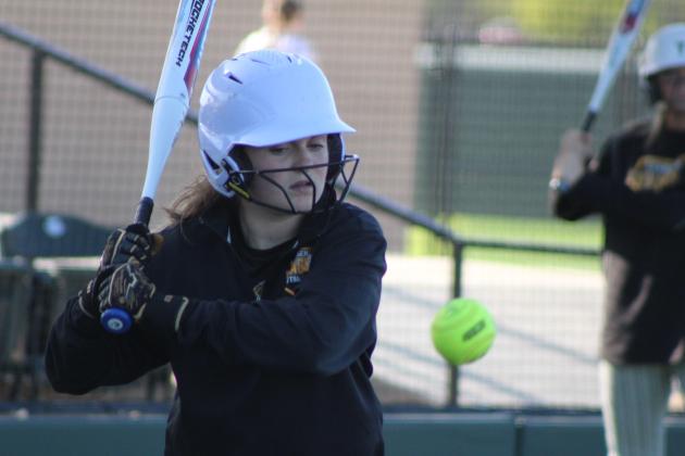 Tecumseh freshman Josie Walker passes on a pitch and gets to walk in the Dale Slowpitch Festival game with Southmoore on April 11 at the FireLake Ball Fields. The Lady Savages won that game, 10-9, and earlier with Hinton, 10-2. Countywide &amp; Sun/Natasha Dunagan