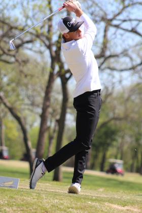 North Rock Creek junior Carson Click drives toward the 10th hole at FireLake Golf Course during the Tecumseh Boys Golf Tournament on April 11. Countywide &amp; Sun/Natasha Dunagan