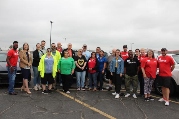About 23 volunteers met at the Big Lots parking lot before dispursing in groups to knock on 407 doors in Shawnee neighborhoods which still had damage from the April 19, 2023 tornado during the United Way of Pottawatomie County Longterm Recovery Group Tornado Outreach on April 15. Countywide &amp; Sun/Natasha Dunagan